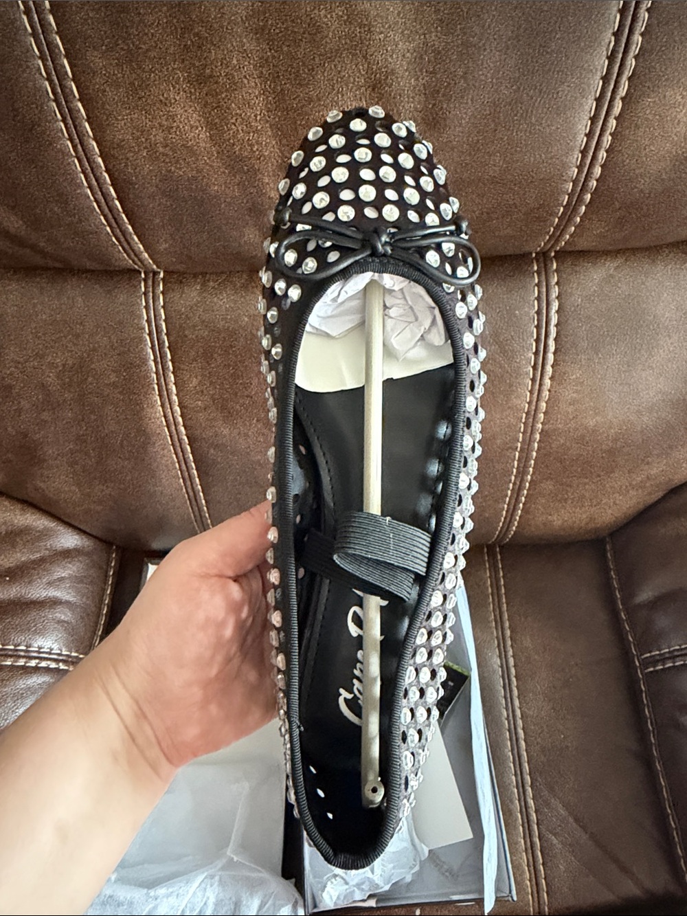 •CAPE ROBBIN• “Lauralee” Rhinestone Eyelet Bow Ballet Flats - Black // NIB
